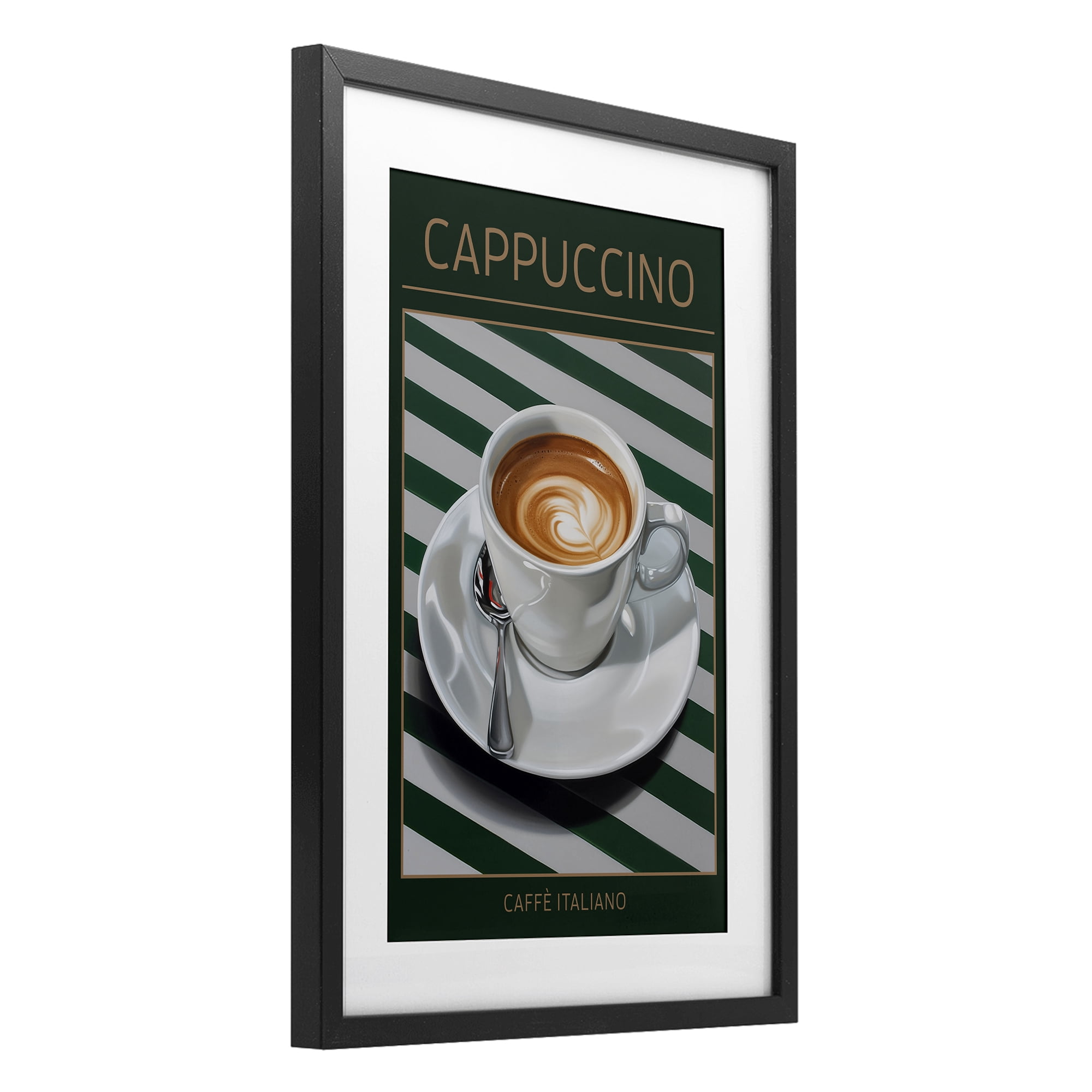 Stupell Industries Cappuccino Coffee over Stripes Black Framed Print Under Glass, design by Andreas Magnusson