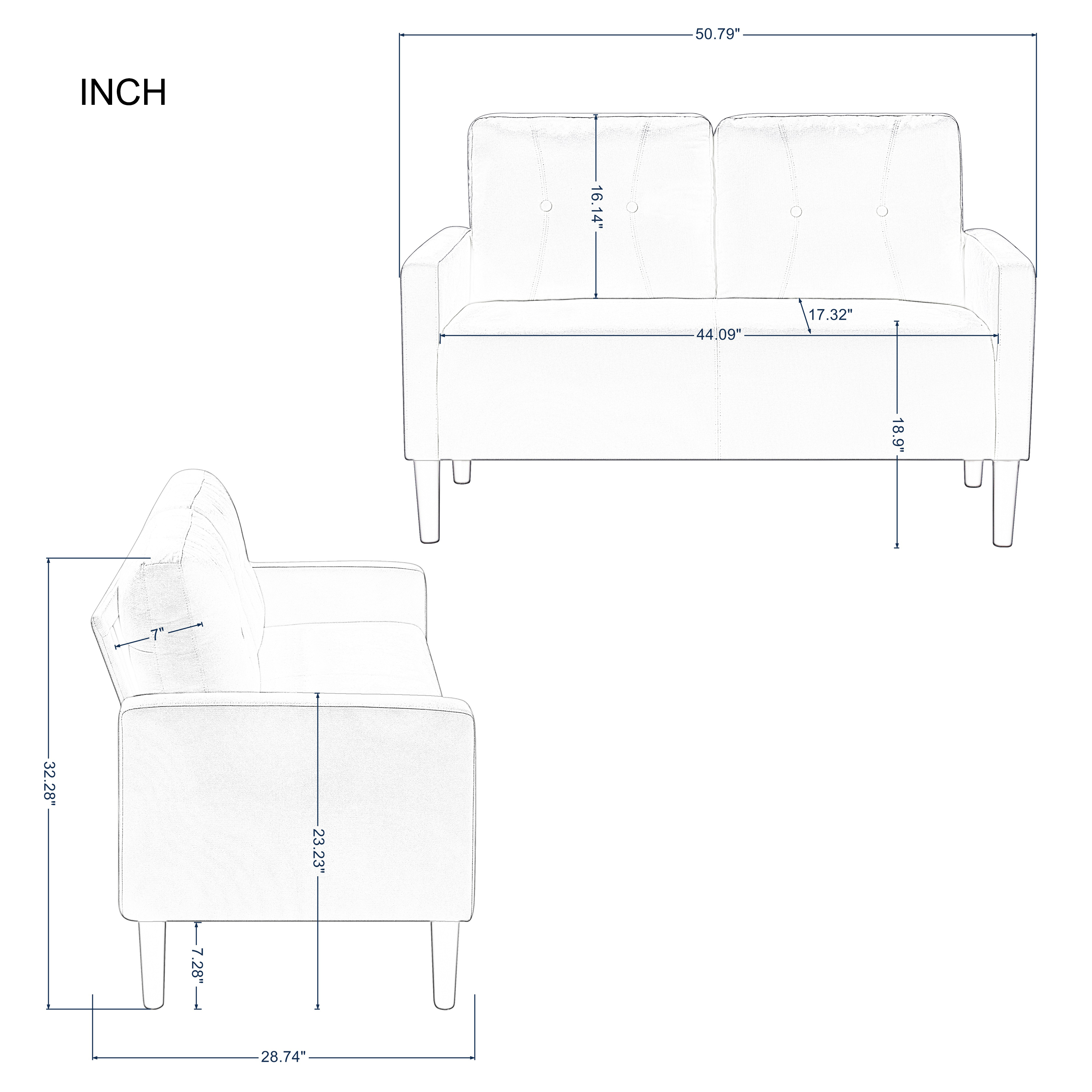 BSHTI 50.79" Linen Blend Loveseat, Light Gray photo 3