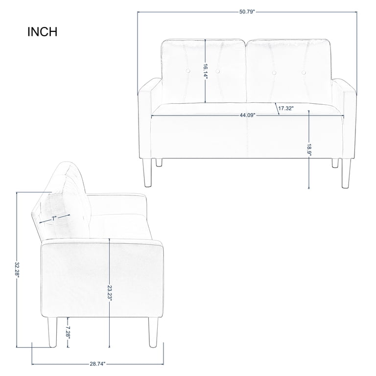 Gewnee 50.79" Loveseat Sofa, 2-Seater Modern Couch photo 2
