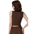 thumbnail image 2 of Chaleco QINSEN para mujer, cuello en V, sin mangas, botones, color café S, 2 of 6