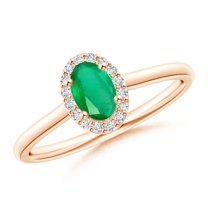 ANGARA Natural Prong-Set Oval Emerald and Diamond Halo Engagement Ring in 14K Rose Gold for Women (Size-6x4mm) | May Birthstone, Birthday, Anniversary, Jewelry Gift for Women | Natural Emerald Ring