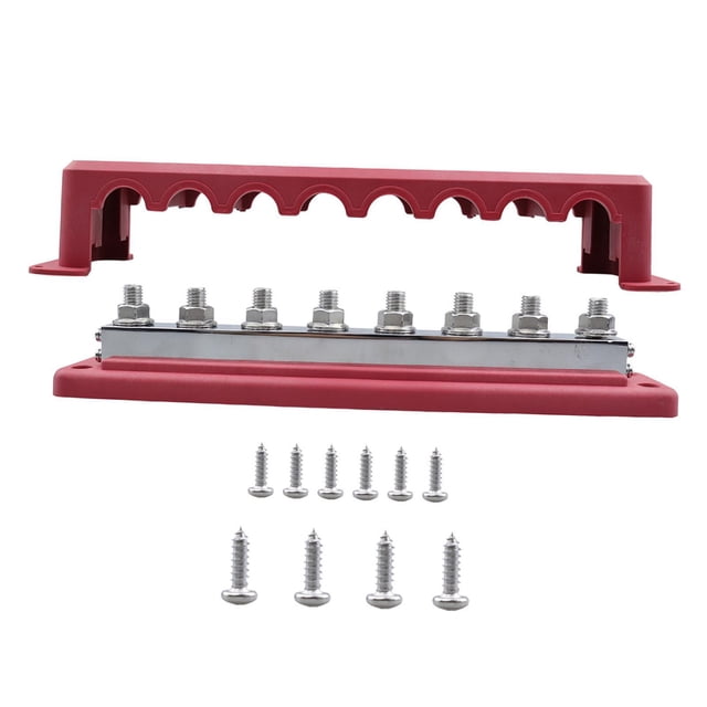Bloque de distribución de energía, pernos M10 de 600A, 6 tornillos cortos, barra colectora de batería de 48 V, bloque de terminales de barra colectora rojo