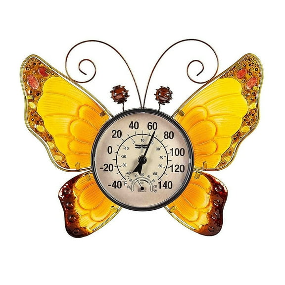 Evergreen Butterfly Outdoor Wall Thermometer, Blue Yellow