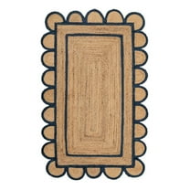 5 x 7 Feet ( 150 cm x 210 cm ) Natural Jute with Blue Scalloped Area Rugs , Home Decor Rugs
