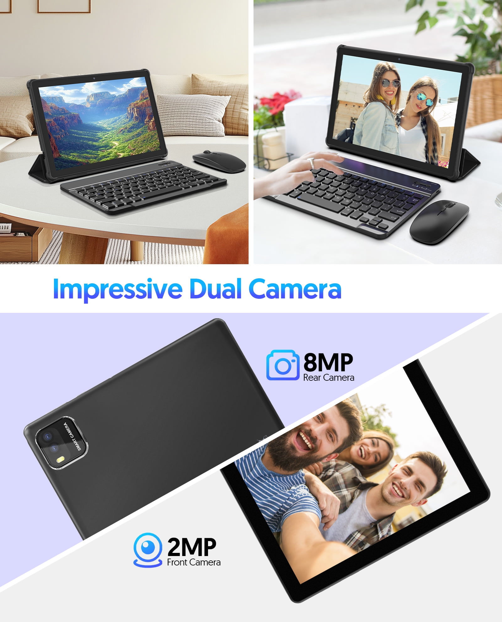FITIFUN 10.1 inch Android 14 Tablets with Keyboard, 6GB RAM 64GB ROM 1TB Expanded, Quad Core, 6000mAh,5G/2.4G WiFi, HD Display,Black
