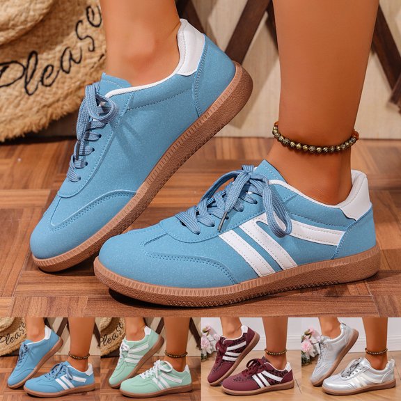 Women's Classic Retro Tennis Shoes Lace Up Comfortable Flat Sneakers Low Top Casual Trendy Skate Shoes