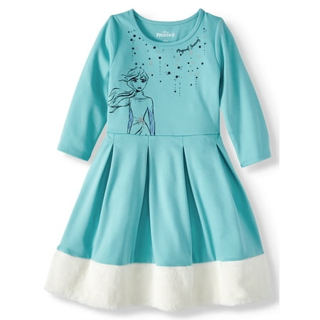 Disney Frozen 2 Elsa or Anna Fit And Flare Dress With Faux Fur Trim (Little Girls & Big Girls)