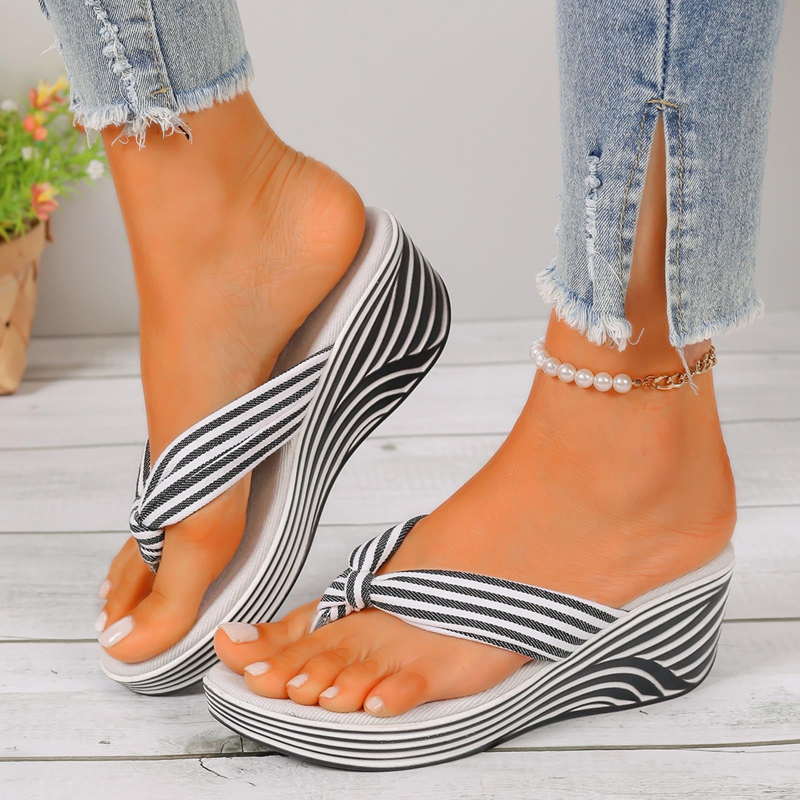 WIZUTIZ Wedge Sandals for Women Dress Sandals for Women Dressy Comfort Stretch Beach Sandals Pull-On Round Toe Shoes Low Heel (1"-2") Wide Solid Sandals for Older Women Weekend Free Shipping Black