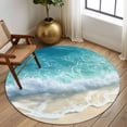 thumbnail image 3 of Summer Beach Coastal Round Rugs 8ft, Watercolor Seaside Waves Ocean Non Slip Washable Rug Runner, Low Pile Indoor Floor Carpet Mat Bathroom Rugs for Living Room, Bedroom, Kids Room, 3 of 9