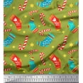 thumbnail image 1 of Soimoi Green Poly Georgette Fabric Socks & Candy Cane Kids Print Fabric by the Yard 42 Inch Wide, 1 of 3