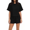 thumbnail image 5 of Jsaierl Linen Sets for Women 2 Piece Ladies Casual Summer Round Neck Short Sleeve Tops And Shorts Two Pieces Set Suit, 5 of 7