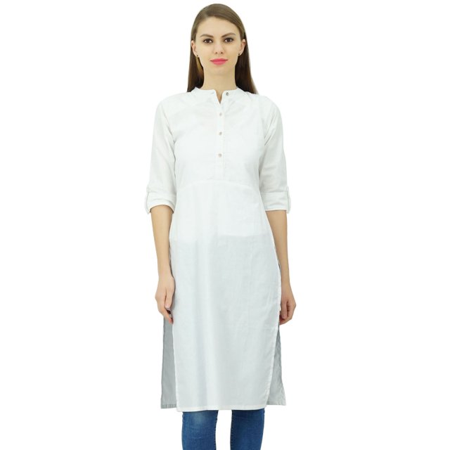 Phagun Kurti Tunique Unie en Coton Col Mandarin Kurta Blouse Ethnique Décontractée