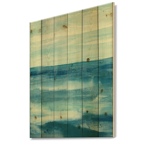 Designart 'Lost in Blue Panel' Nautical & Coastal Print on Natural Pine Wood