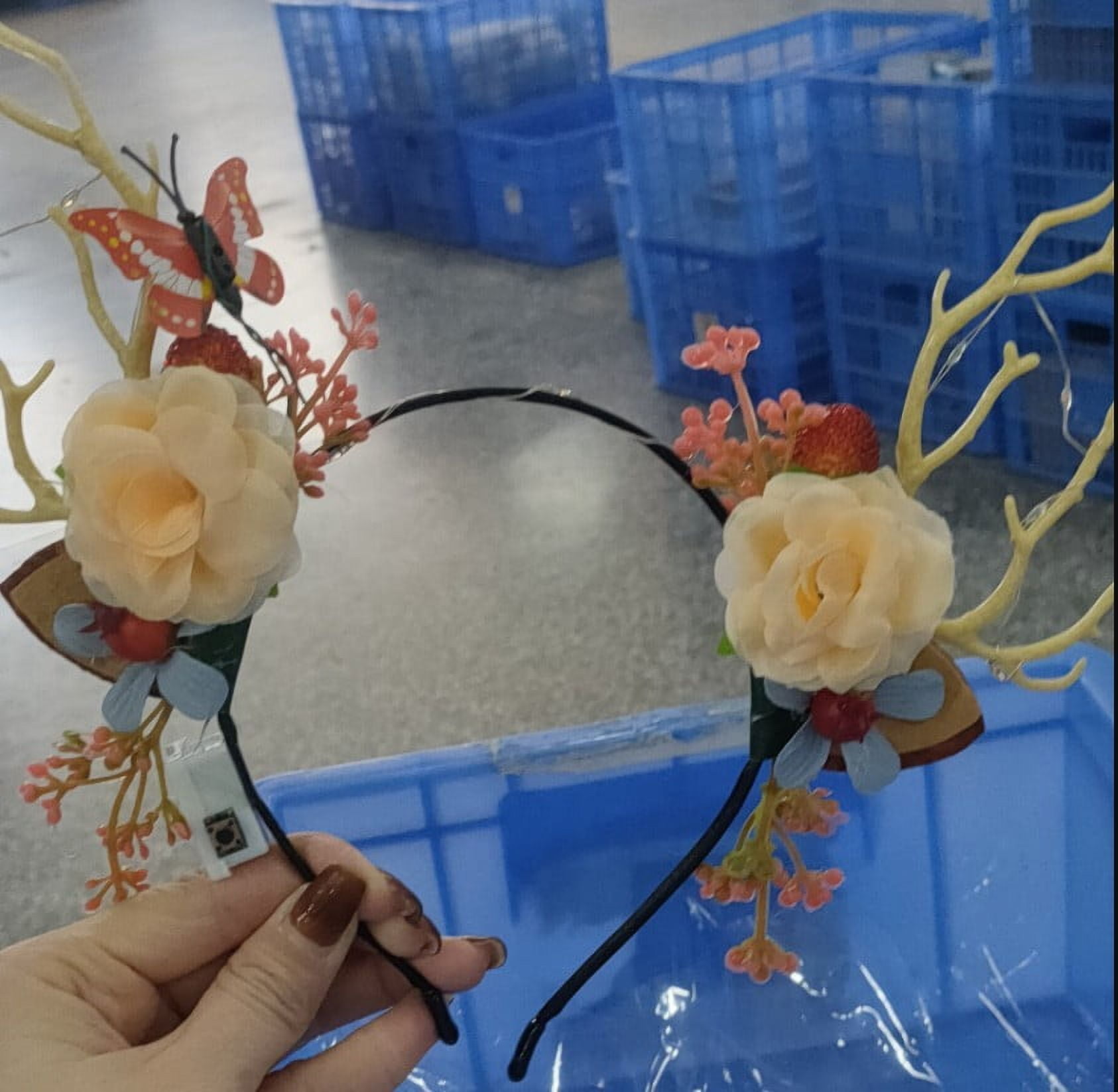 Handmade Light-Up Floral Antler Headband LED Deer Antlers Festival Costume NWOT Wholesale Light Up Reindeer Antler Headband Lightweight  main image 3
