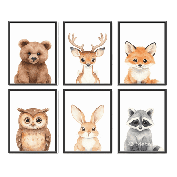 Safari Nursery Wall Art Decor Baby Cute Animal Canvas Wall Art Woodland Nursery Wall Decor Kids Jungle Animal Pictures for Room Bedroom Set of 6 8x12Inch Unframed (Animal 01 Unframed, 8x10)