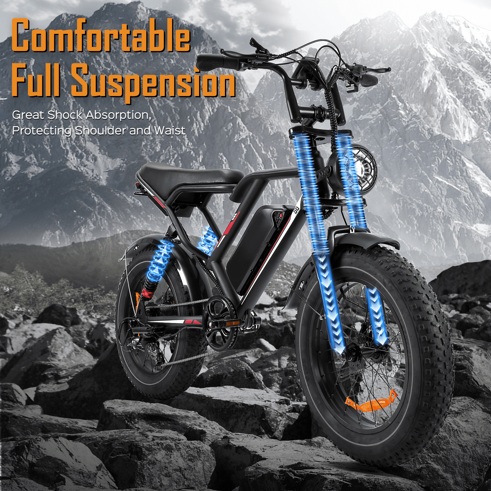 EGGKING Electric Bike for Adults,1000W 31MPH Moutain Ebike,48V 17.5AH Removable Battery 20" Fat Tire Electric Bicycle Full Suspension UL2849, Black
