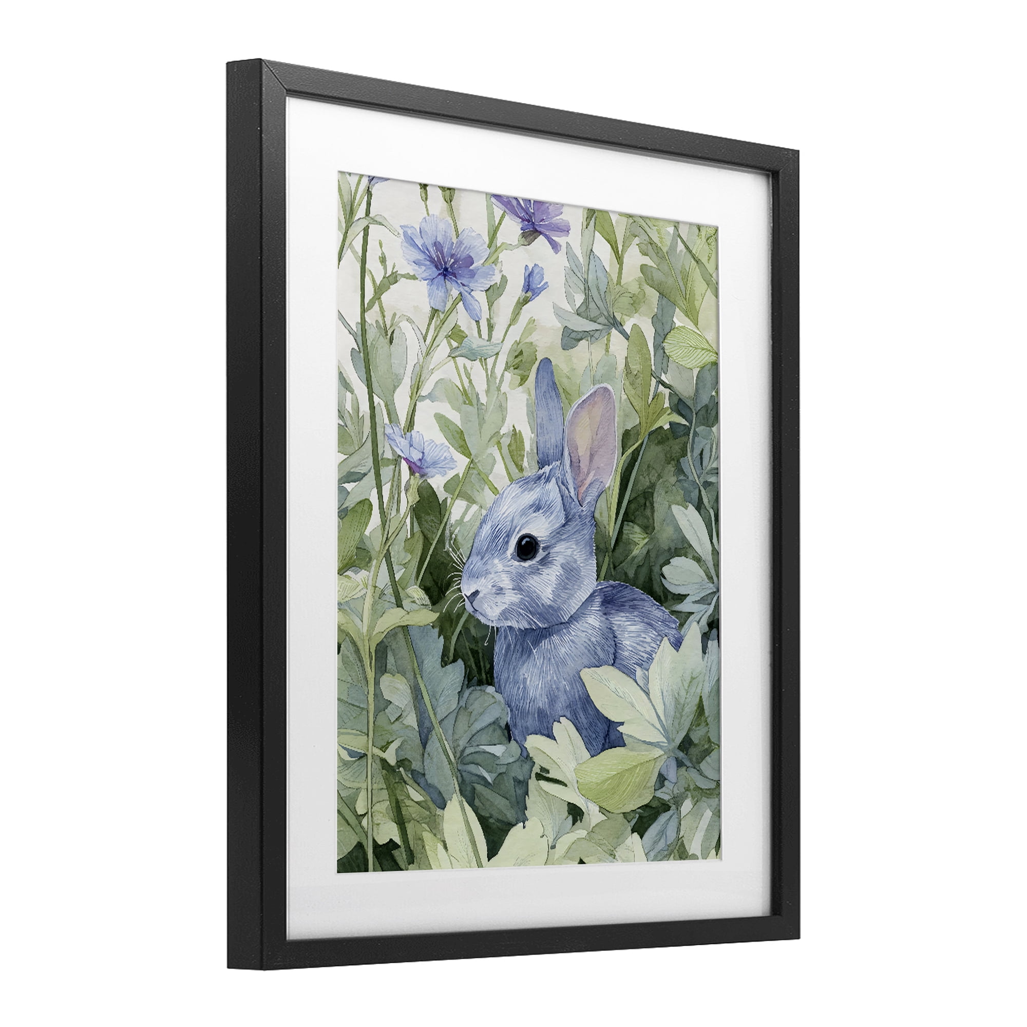 Stupell Industries Blue Bunny Among Leaves Black Framed Print Under Glass, design by Franklyn Gregory