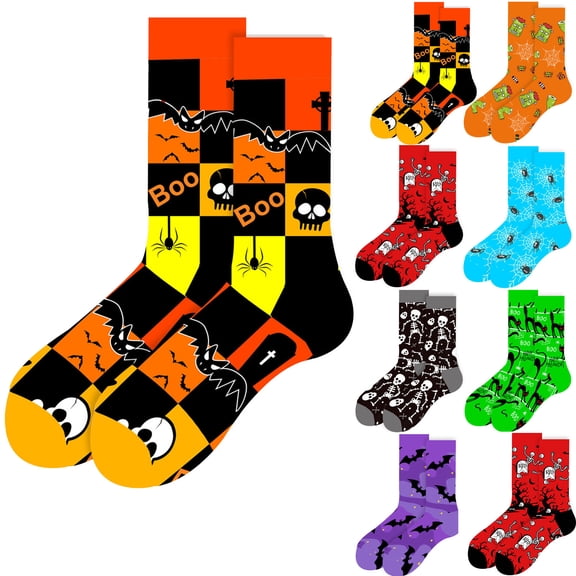 Textilo Halloween Printed Knee High Socks Crew Athletic Novelty Socks Cozy Casual Socks for Womens Mens