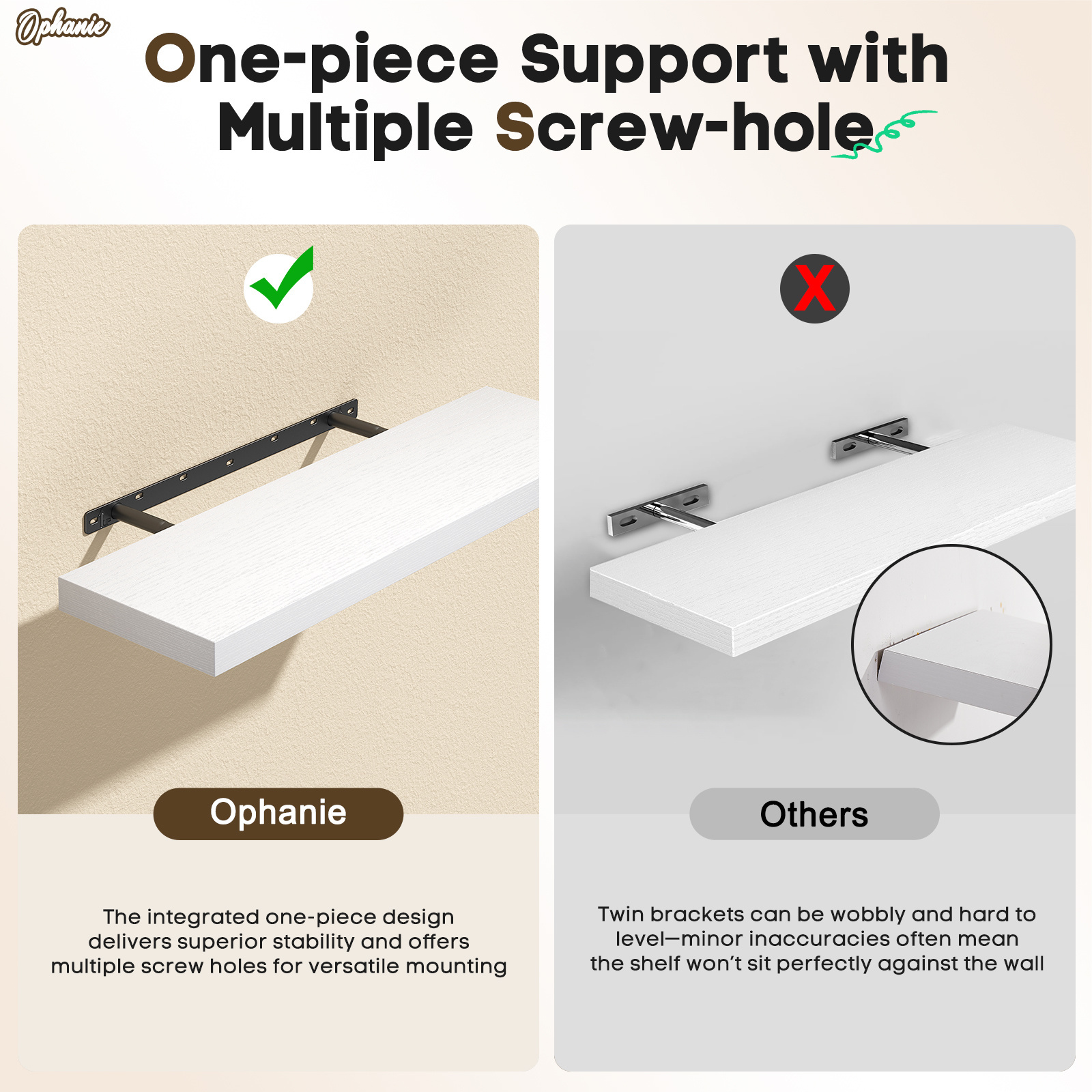 Ophanie 22.5" White Wood Floating Shelves, Set of 2 photo 4