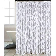 Waterfall Shabby Chic Ruffled Fabric Shower Curtain (white)