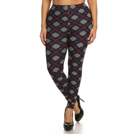 Womens Plus Size Navy Burgundy Argyle Leggings (One Size Plus ...