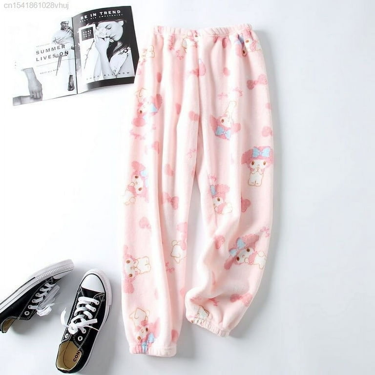 Sanrio My Melody Fluffy Pajamas Pj Pants Y2k Kawaii Cartoon Casual Cute  Pink Sleepwear Women Home Pyjama Pants Female Trouser 