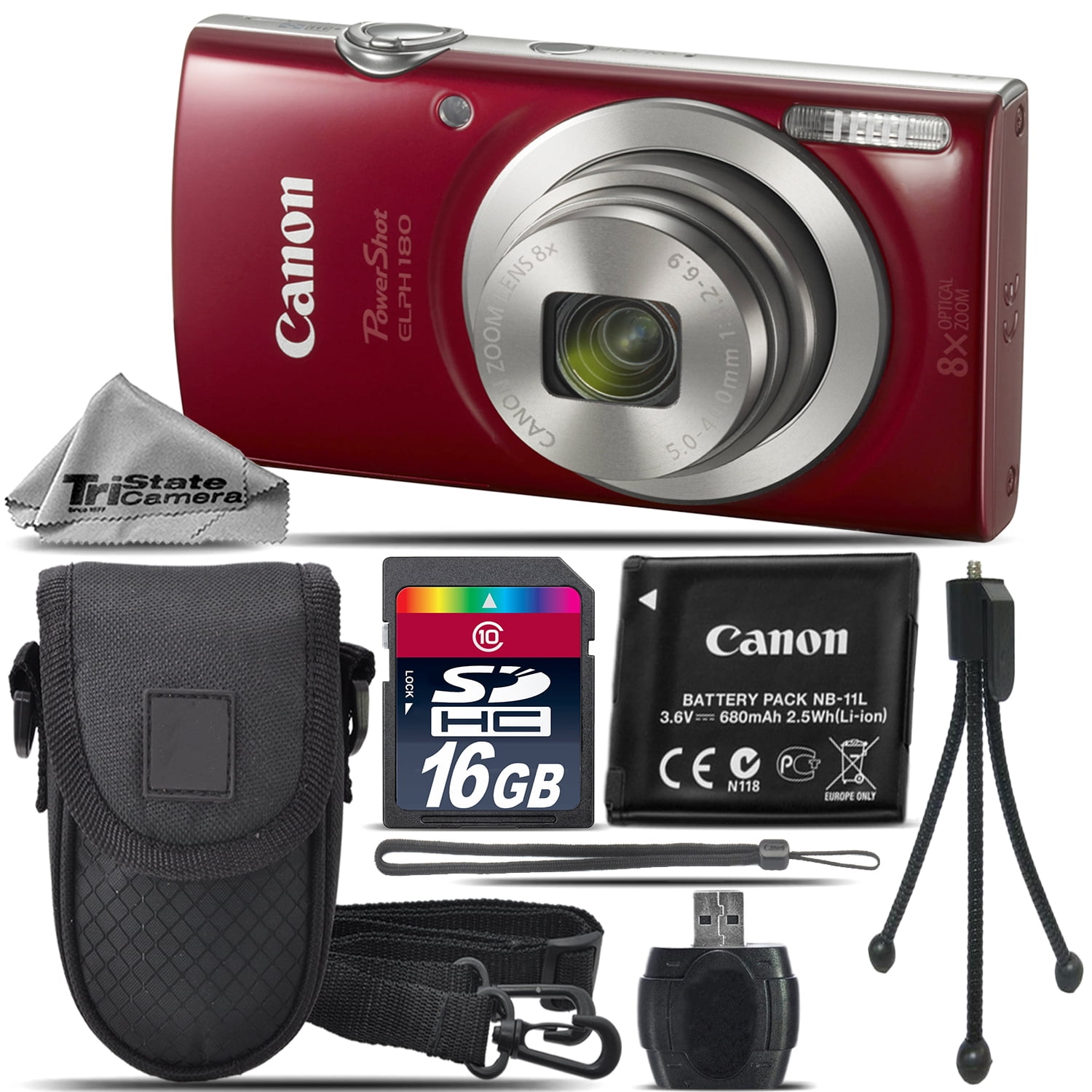 Canon PowerShot ELPH 180 Digital Camera (Red) 1096C001 8X Optical Zoom