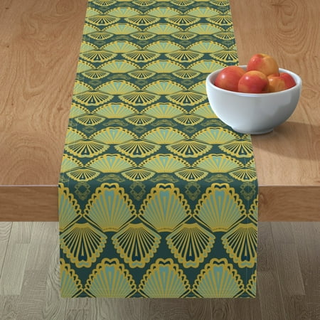 

Cotton Sateen Table Runner 108 - Teal Art Deco Aqua Mint Gold Scallop Shell Decorative 1920S Glamour Vintage Style Print Custom Table Linens by Spoonflower