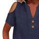 thumbnail image 5 of Loose Off The Shoulder Tops For Women Color Sólido Cuello en V Linen Feel Camiseta de Manga Corta, Tops de Lino para Mujeres Loose Fit Verano, 5 of 7