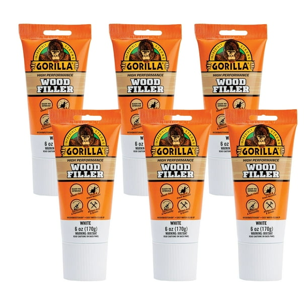 Tubo multiusos Wood Filler Gorilla blanco de 180 ml (paquete de 6)