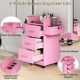 thumbnail image 4 of 4 EVER WINNER Pink & Gold Barber Storage Cabinet with Gold Handles, Rolling Salon Station with 3 Drawers & 6 Tool Holders, Stylish Movable Cart for Hair Styling Tools ﻿, 4 of 8