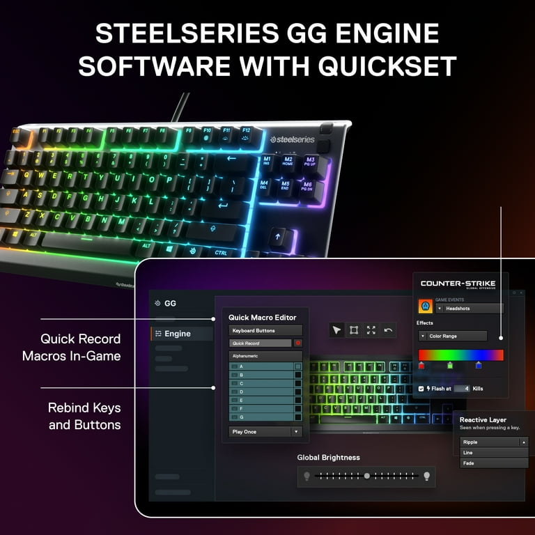 SteelSeries Apex 3 TKL RGB Gaming Keyboard - Tenkeyless - Water
