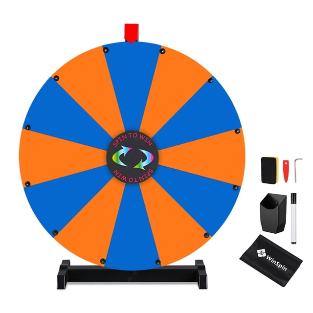 WinSpin 24" Display Prize Wheel Blue & Orange DIY Tabletop 12 Slots Modular Custom Spinning Wheel for Pop Up Trade Show