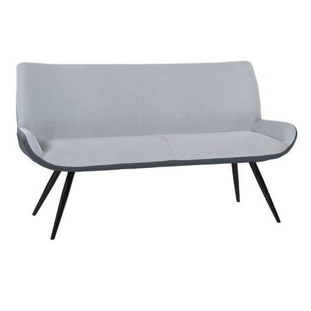 Leather Banquette Bench Armen Living Coronado Contemporary Bench in Brushed Gray Powder Coated Finish and Gray Fabric ()