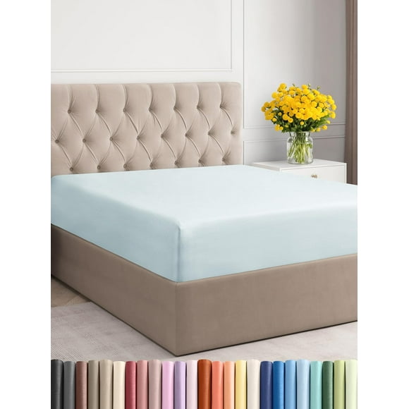 ERDS-Twin XL Size Fitted Bed Sheet - Hotel Luxury Single Fitted Sheet Only - Fits Mattress Up to 16 - Extra Soft, Wrinkle Free, Breathable - Bottom Fitted Sheet - Ice Blue Single Fitted Sheet Only