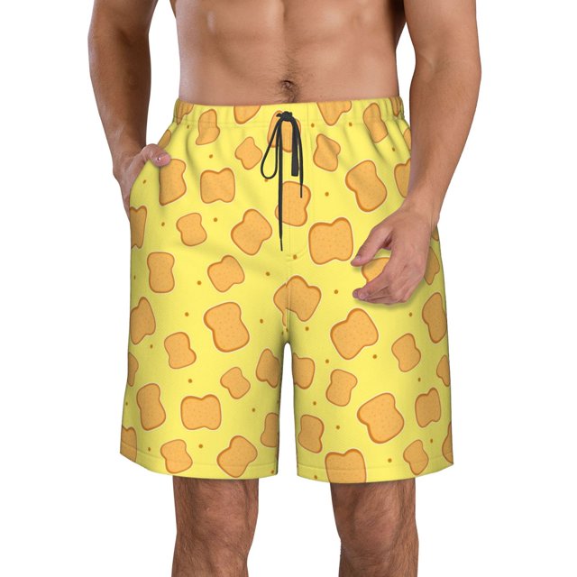 Fotbe Toast Trajes de Baño Estampados para Hombre, Shorts de Verano de Secado Rápido, Ropa de Playa, Bañadores-Medium