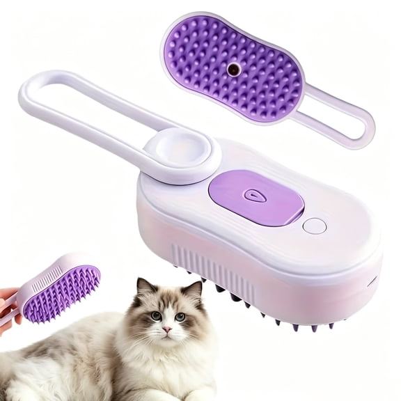 3in 1 Steam Pet Brush - Spray Steam Pet Brush - Massage Steam Pet Brush - Pet Steam Brush - USB Rechargeable, Portable Foldable Cat and Dog Grooming Tool with Bristles for Long and Short Hair