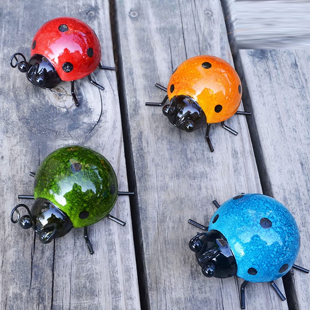 Metal Garden Wall Art Decorative Set of 4 Cute Ladybugs Outdoor Wall