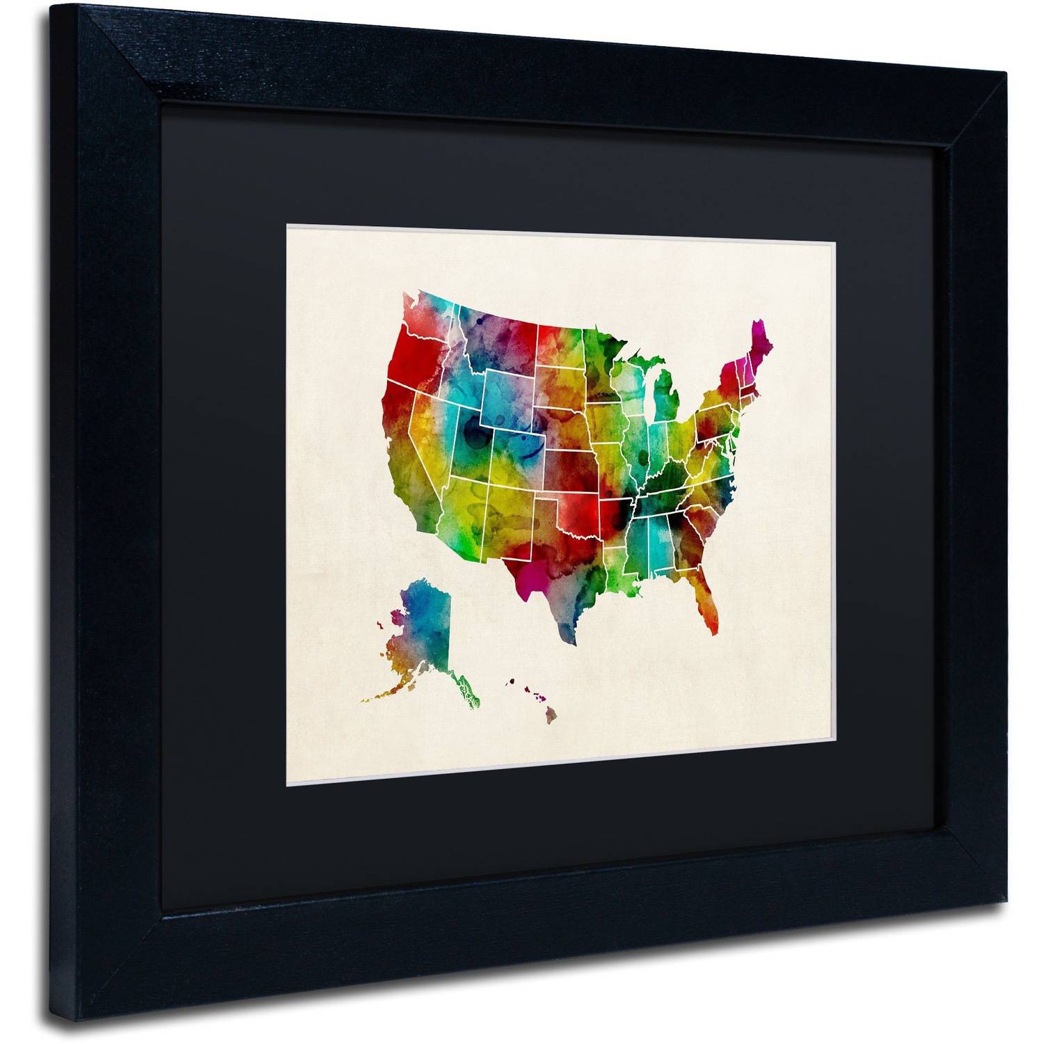 Trademark Fine Art 'United States Watercolor Map 2' Canvas Art by Michael Tompsett, Black Matte, Black Frame