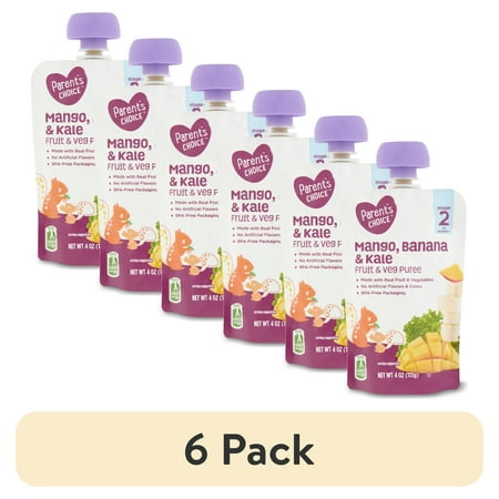 (6 pack) Parent's Choice Mango, Banana & Kale, Stage 2, 4 oz Pouch