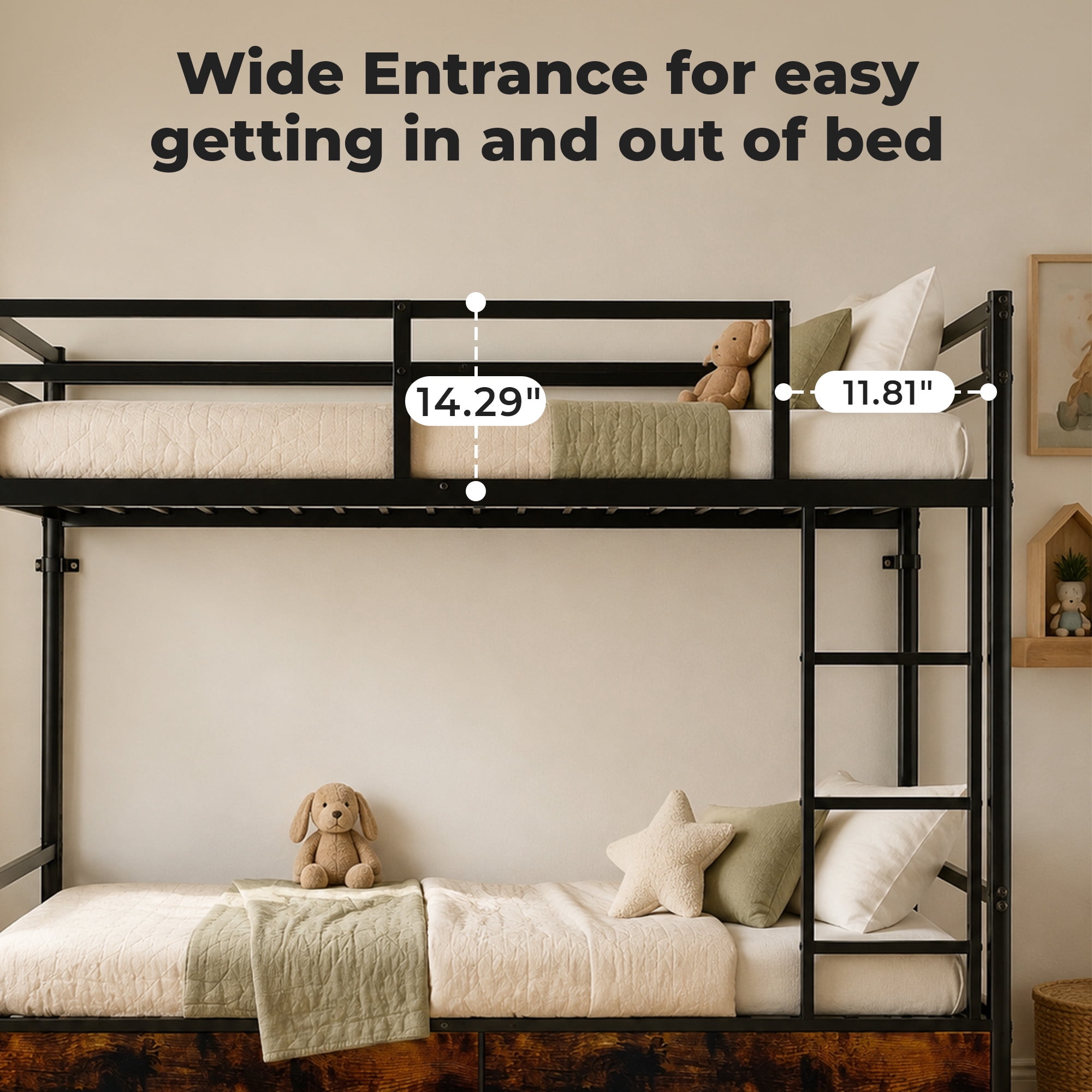 Alvantor Bunk Bed Twin over Twin for Kids, Metal Bunk Bed with Drawers Black