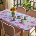 thumbnail image 3 of Spring Floral Table Cloths for 4 Foot Rectangle Tables, Purple Pink Blue Flower Summer Botanical Patio Waterproof Elastic Fitted Tablecloths, Washable Rectangular Table Cover for Camping, 3 of 8