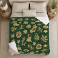 thumbnail image 5 of Christmas Stockings Bells Wreaths and Holly on Green, Festive Folk Art Style for Holiday Lovers, Warm Flannel Blanket for Living Room and Family Room, Christmas Gift, Home Decor, 5 of 9