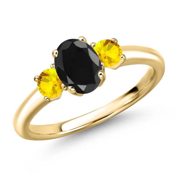 Gem Stone King 10K Yellow Gold Black Sapphire and Yellow Sapphire Engagement Ring for Women | 1.42 Cttw | Oval 7X5MM | Gemstone September Birthstone | Size 6