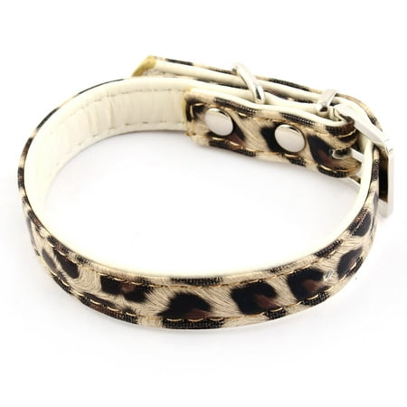 Leopard Cat Pin - Faux Leather Leopard Print D Shape Ring Adjustable Pet Dog Cat Collar Yellow XS