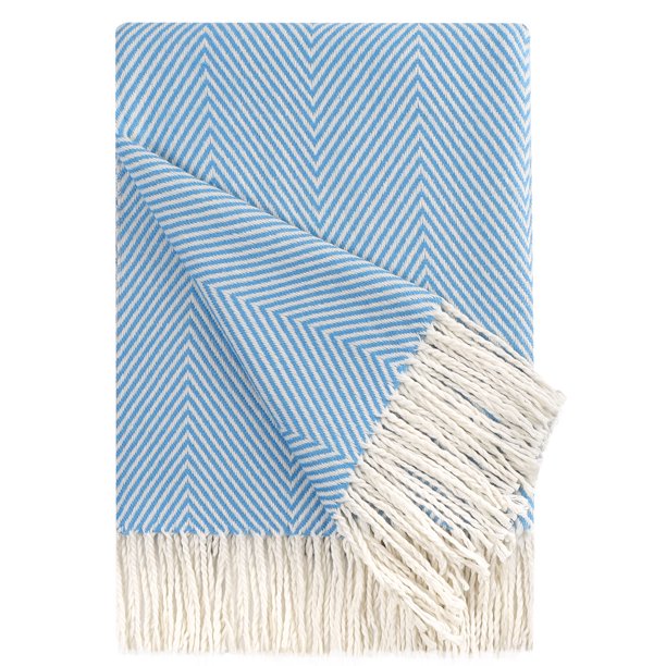 Manta Decorativa con Flecos PiccoCasa diseño Pescado 51x67 pulgadas azul