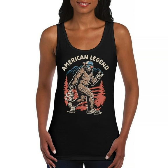 American Legend Bigfoot Women's Tank Top Patriotic Funny Sasquatch Fan 4 July USA Flag Beer BBQ Tailgate Party