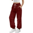 thumbnail image 3 of APEXFWDT Women's Fleece Lounge Pants Fuzzy Drawstring Cuffed Jogger Pants Winter Warm Pants for Neighborhood Walks,XXL,Wine, 3 of 5
