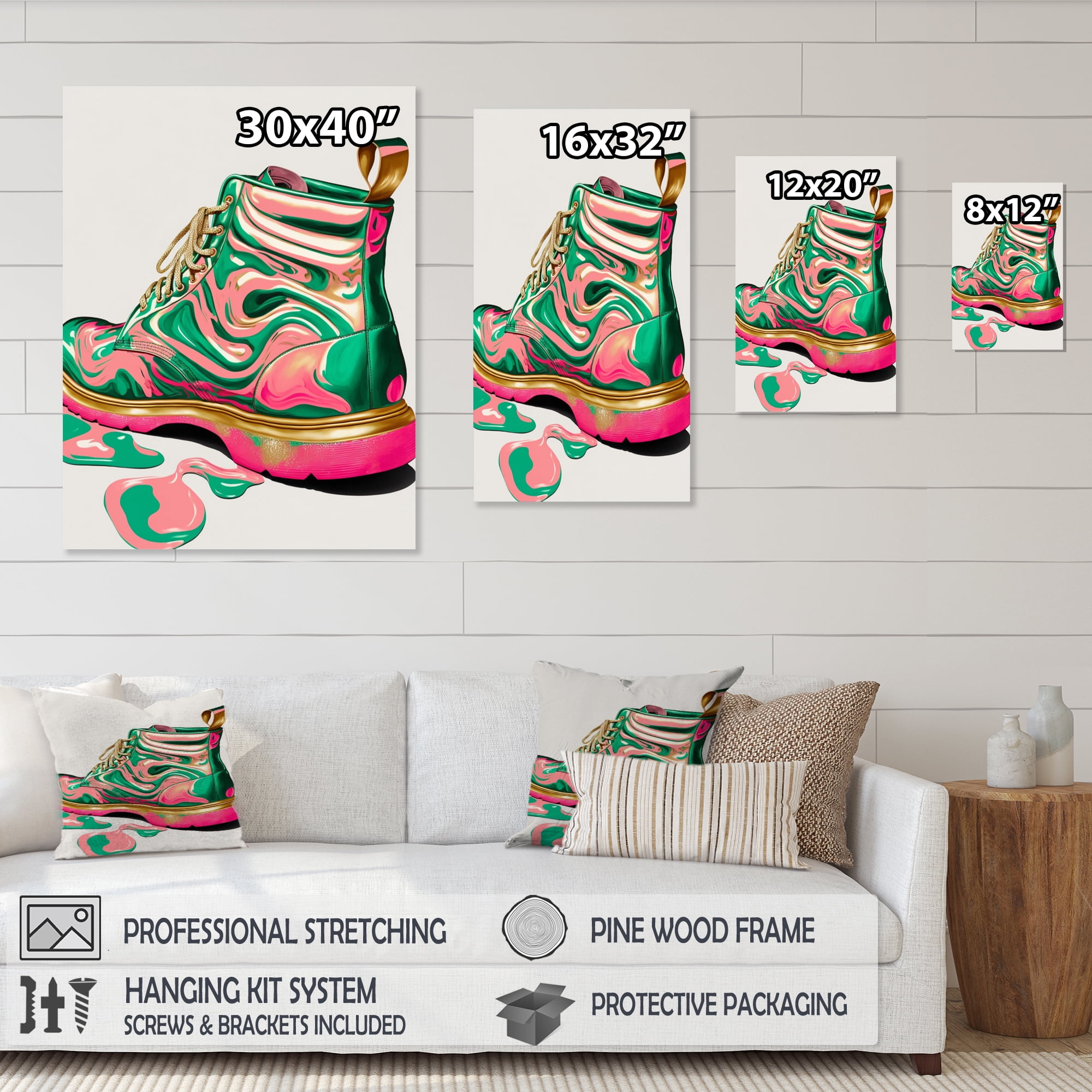 Designart Pink And Green Art Deco Army Shoes Canvas Wall Art