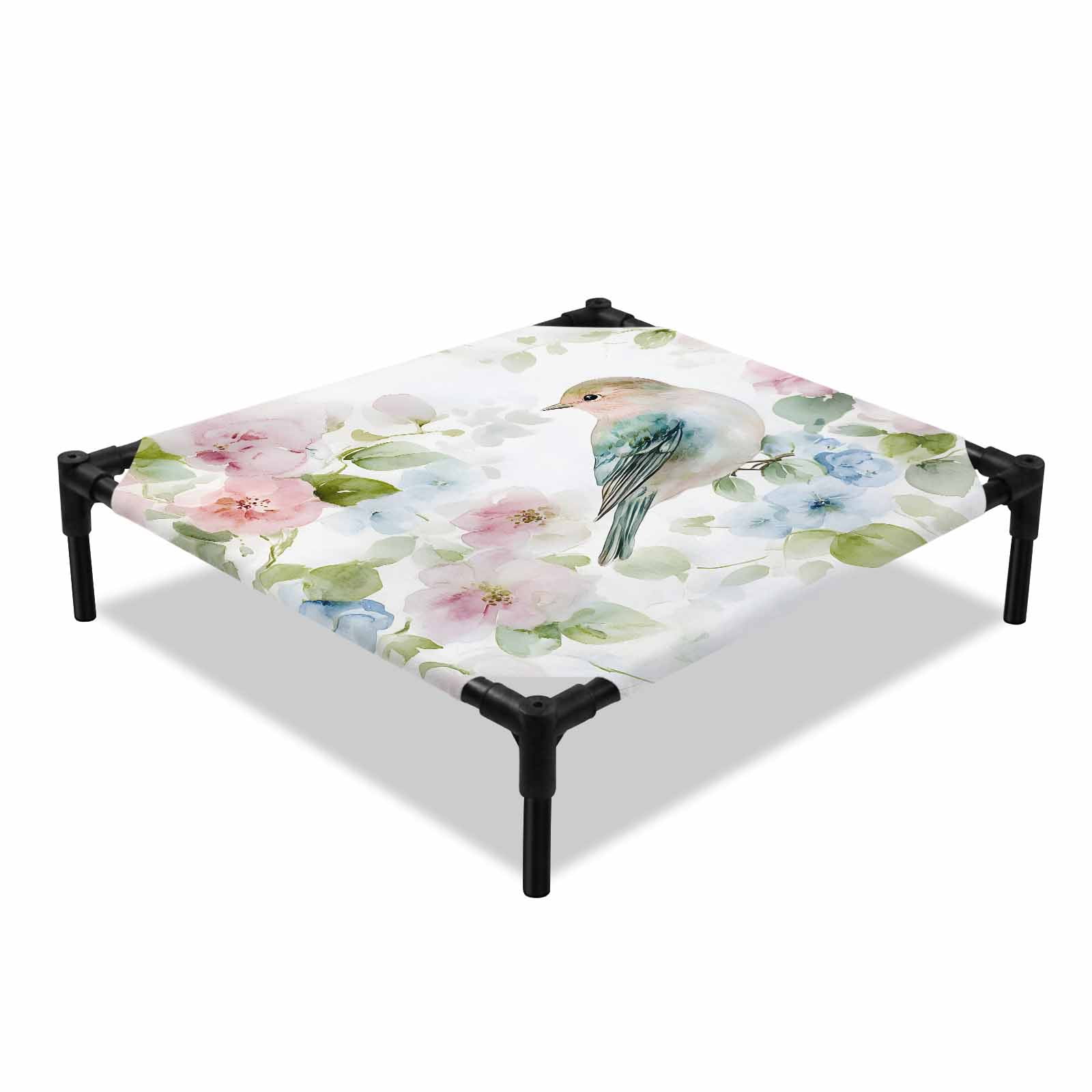 Bird Elevated Dog Bed Spring Flower Cooling Breathable Outdoor Raised Dog Cot Bed with Metal Frame Non-Slip Feet for Small Dog 20x20in